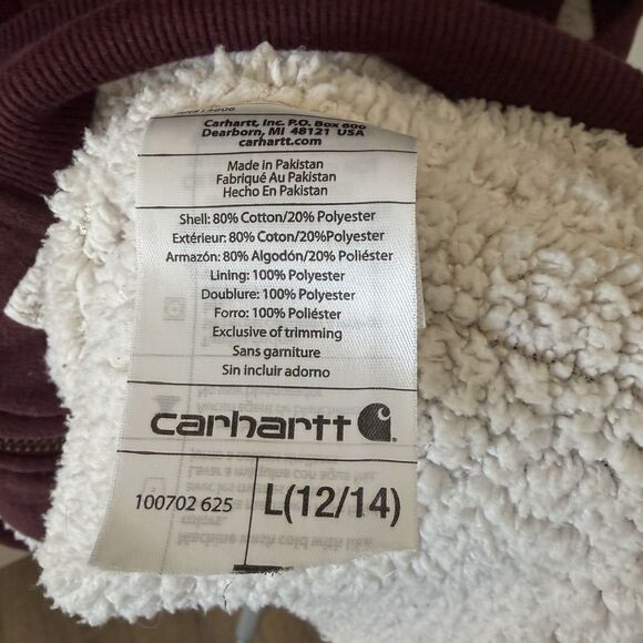 Carhartt Women’s Sherpa Fleece Lined Hooded Vest Size LG (12/14) Maroon Winter - Picture 6 of 8